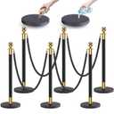 kaiyomi 6Pcs Stanchions with Black Velvet Ropes Set, 5 Feet Velvet Ropes and Posts Poles for Red Carpet Party Decoration and 360 Photo Booth (Golden & Black)