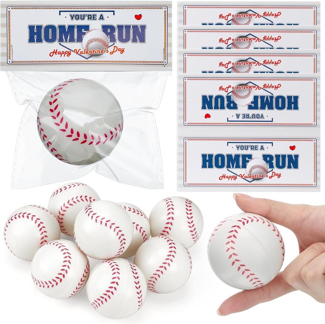 24 Pcs Valentines Day Mini Baseball Sports Stress Balls with Headers Self Sealing Bag Mini Stapler Staples Valentines Party Favor Toy Gifts for Kids Classroom Exchange Prizes Anxiety Relief