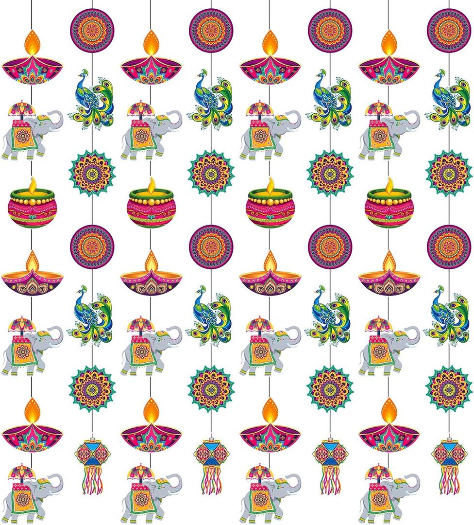 Ceenna 8 Pcs Happy Diwali Hanging Decoration Supplies Indian Festival of Lights Hanging Banner Deepavali Suture Paper Circle Garland Diwali Decor for Home Doorway Curtain Birthday Party Decoration