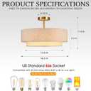 16.5 inch Semi Flush Mount Ceiling Light with Natural Linen Shade, 3-Light UL Listed Fixture with E26 Socket (No Bulb Included) for Bedroom, Kitchen, Living Room