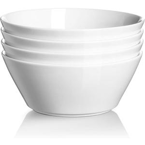 DOWAN 32 OZ Large Soup Bowls Set of 4 - White Ceramic Bowls for Kitchen, Deep Bowls for Cereal, Salad, Pasta, Fruits, Ramen, Dishwasher & Microwave Safe (7.0 Inch/32 OZ)