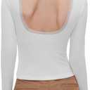 OMKAGI Backless Going Out Tops for Women Fitted Long Sleeve Double Layer Lace Shirts (White, S)
