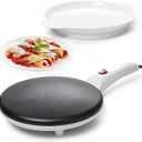 Moss & Stone Electric Crepe Maker 8 Inch, Portable Crepe Maker & Hot Plate Cooktop On/Off Switch, Nonstick Coating, Automatic Temperature Control, Easy To Use For Pancakes, Blintz, Chapati (White)