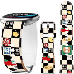 Holiday Watch Bands Compatible with Fitbit Versa 4 Bands for Woman,for Versa 3/Sense 2/Sense Bands Replacement Strap (Checkered Lucky Fortune)