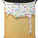 White Ice Cream Laundry Hamper Basket, Waffle Cone Collapsible Portable Laundry Bag, Storage Bins Toys Storage Gifts Basket, Bedroom Home Nursery Decor for Baby Girl Women