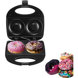 Mini Donut Maker Machine for Kid-Electric Non-Stick Surface Makes 2 Mini Doughnuts-Friendly Breakfast, Snacks, Desserts-Black (2 Holes X4")