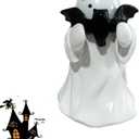 Halloween Ghost Figurines with Holding Bat, Cute Funny Resin Ghost Statue Romantic Shelf & Desk Decor, Mini Spooky Ghosts Pink Halloween Decors for Desk Office Table Centerpieces Ornament (B)