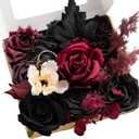 Ling's moment Fake Flowers Box, Faux Artificial Greenery Stems Foam Roses Dahlia Silk Maple Leaf Fabric Flower for Centerpieces Bouquet Wedding Vase Floral Decorations, Burgundy & Black, Mini Combo