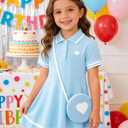 Move Dance Toddler Girl Sporty Dress Summer Clothes Kids Casual Sundress with Bag 2-7 Years (Blue)