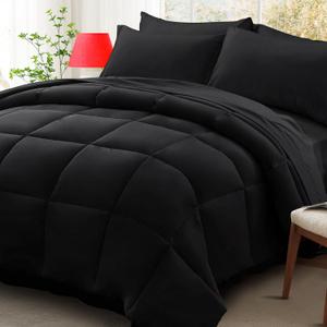 Zzlpp Full/Queen Size Comforter Sets 7 Pieces, Black Bed in a Bag Bedding Set with 1 Comforter, 2 Pillow Shams, 2 Pillowcases, 1 Flat Sheet,1 Fitted Sheet with Pockets