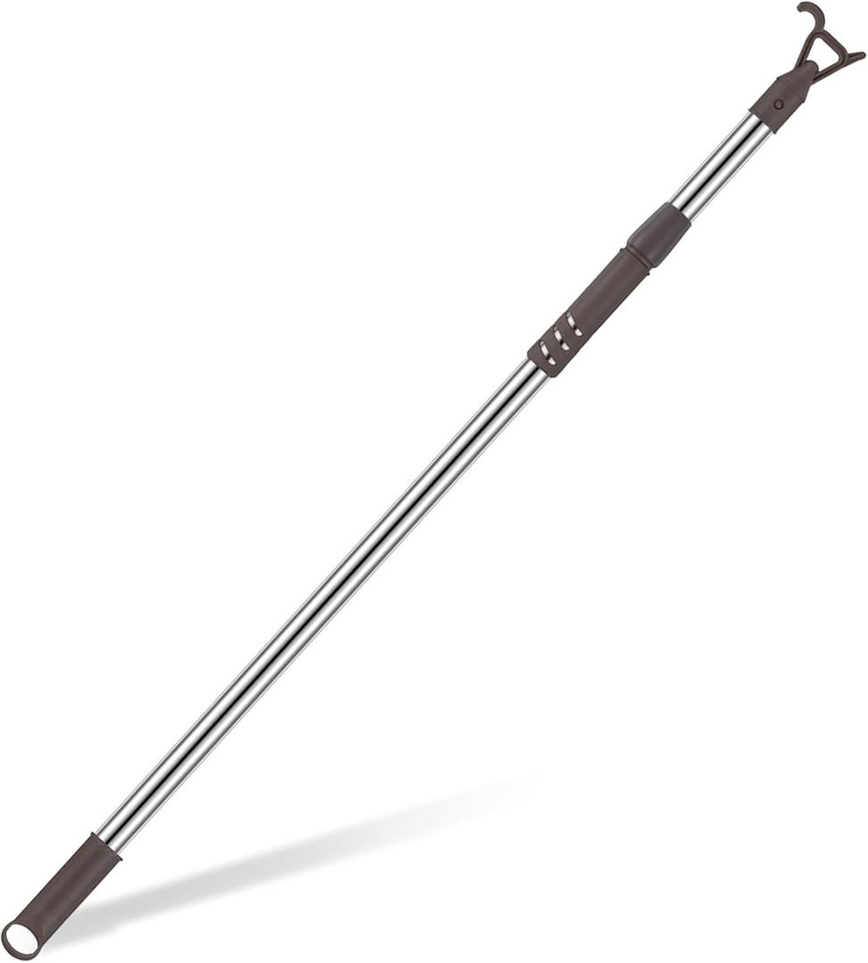 Reallnaive 1 Pack Telescoping Skylight Pole with Hook 47 to 79 Inch Wand for Blinds Tension Rod Blinds Shades Stainless Steel Adjustable Curtain Pull Wand for Skylight Cordless Window (Brown)