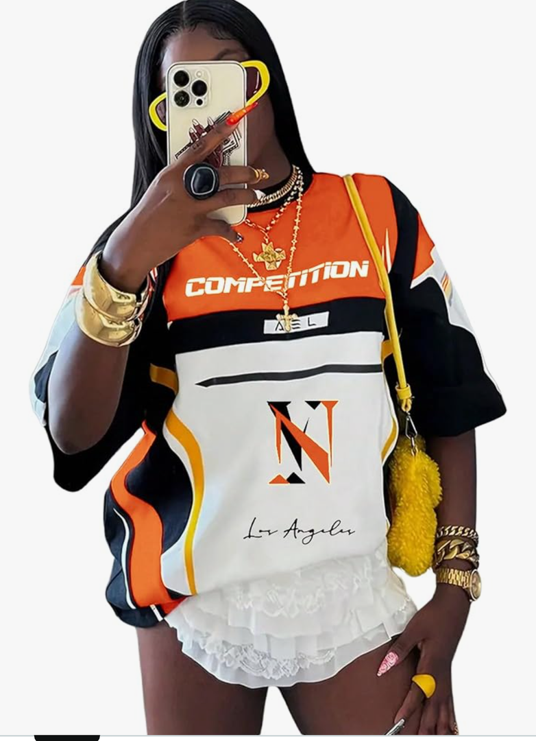 Women's Jersey Shirts Graphic Color Block Racing T Shirt Short Sleeve Crewneck Preppy Tee Tops Vintage Y2K Clothes