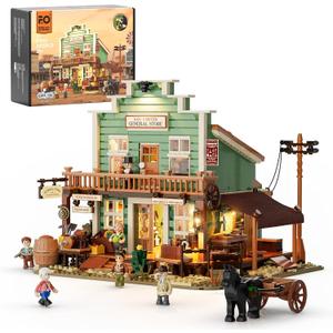 FUNWHOLE Western General Store Lighting Building-Bricks Set - 1895 Pcs The Old West Town Collection Display Set for Adults and West Lovers