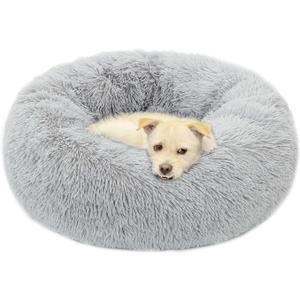 Calming Dog Bed X-Large, Soft Round Cuddler Dog Beds Fluffy Plush Faux Fur Pet Beds, Anit-Anxiety Self-Warming Comfy (32", Light Grey)