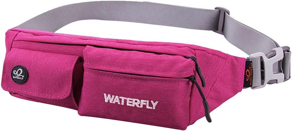 WATERFLY Fanny Pack Slim Soft Polyester Water Resistant Waist Bag Pack for Man Women Carrying iPhone 8 Samsung S6 (Rose Red)