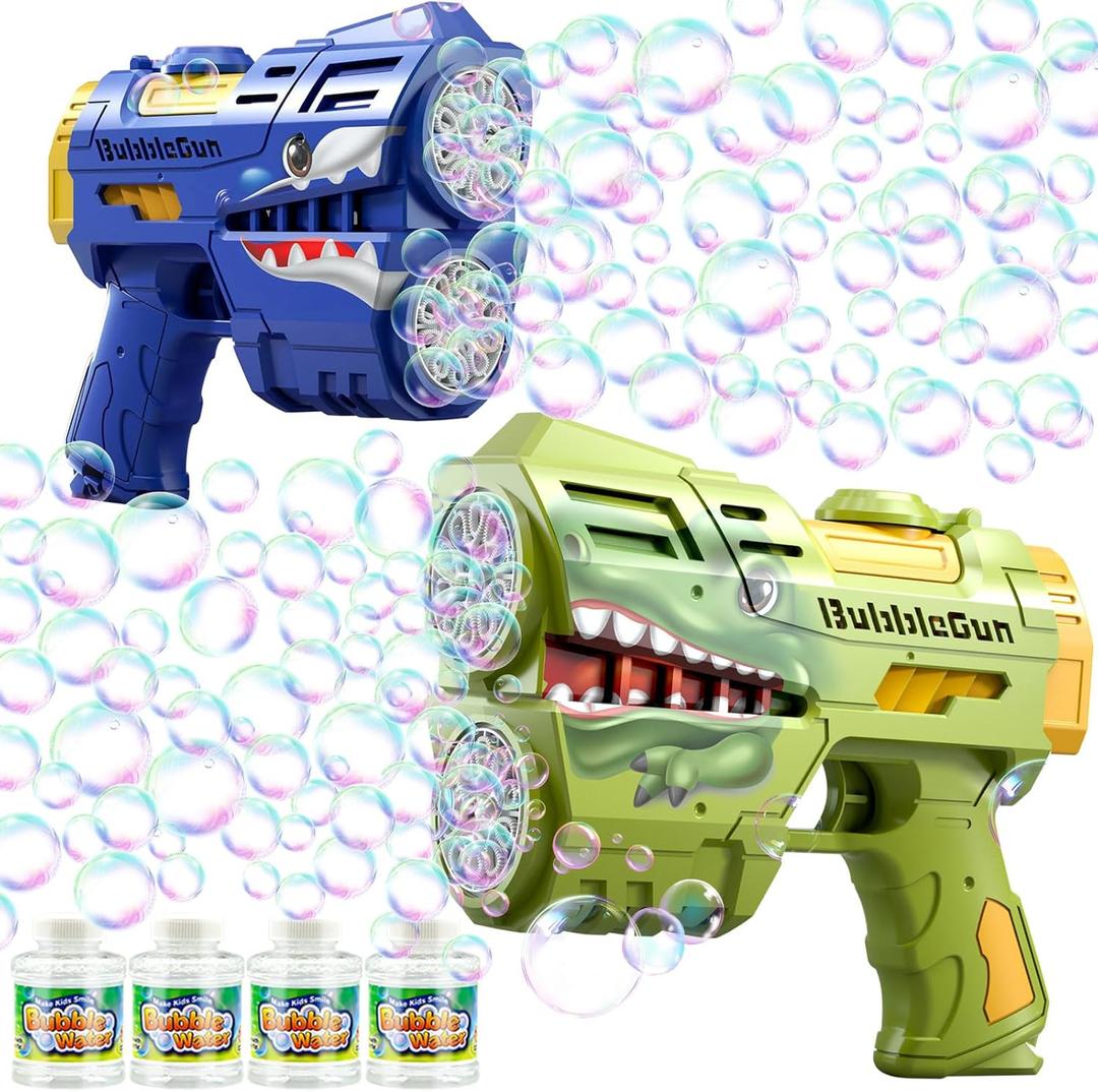 2 Pack Bubble Guns with 4 Bottles Refill Solution, LED Light Up Rechargeable Bubbles Machine Blower for Kids Toddlers 4-8, Outdoor Toys Gifts, Wedding Easter Party (Bluegreen)