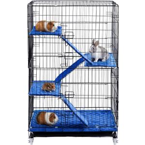 63" H 4-Tiers Large Ferret Cage with 7 Pcs Ferret Cage Liner, Chinchilla Crate Indoor Large Pet Crate with Wheels, Small Animal Cages with Ramp, Hideout, Pull Out Tray, for Rat Hamster, Hedgehog
