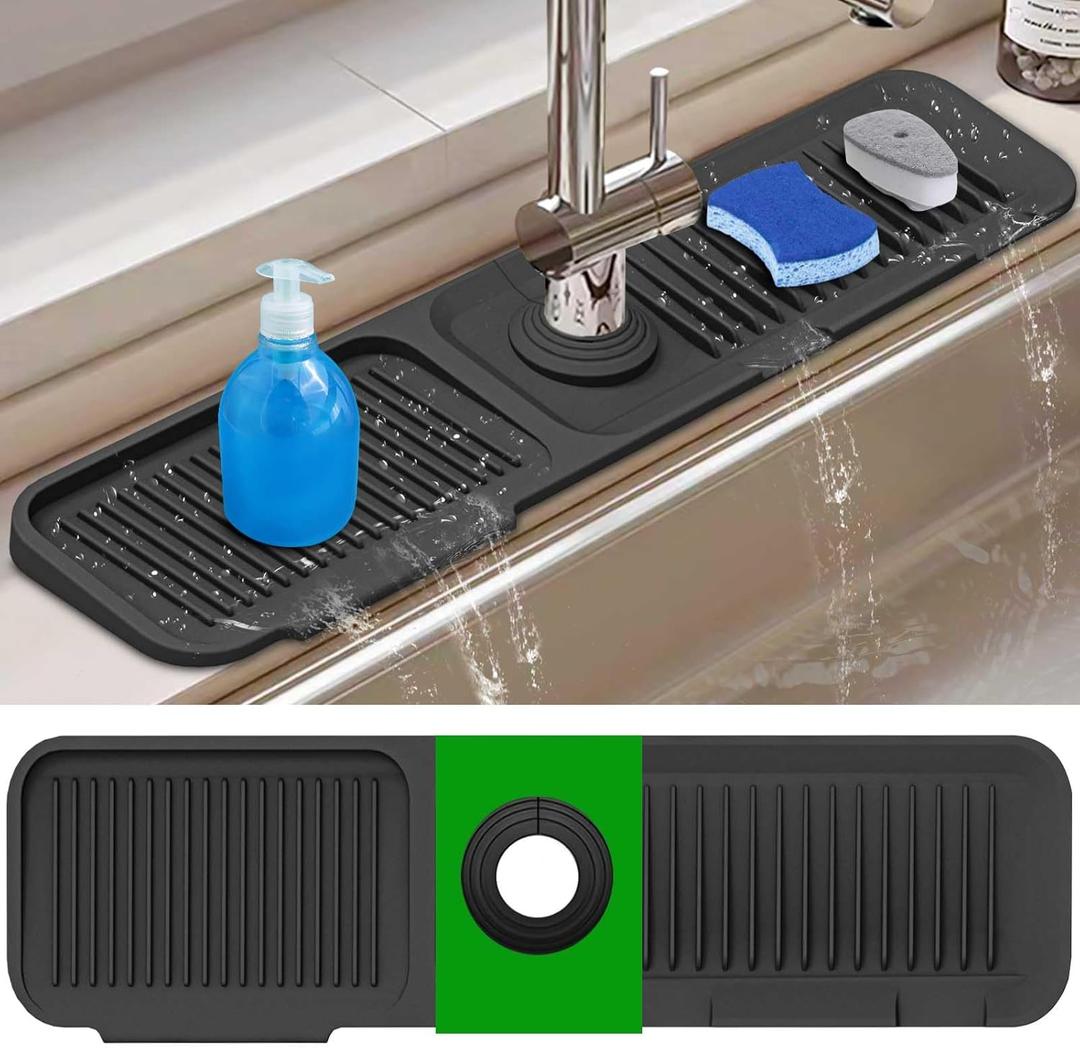 Sink Splash Guard, 5Slope Silicone Draining Mat for Kitchen Sink, 24 inch Sink Faucet Mat, Silicone Sink Faucet Mat Splash Guard, Sink Water Splash Guard, Sink Accessories for Kitchen, Bathroom