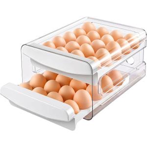 Zagtag Egg Holder for Fridge, 2-Tier Stackable 40 Eggs Organizer Drawer for Refrigerator, Space-Saving Egg Container, Clear Plastic Egg Tray for Kitchen Storage