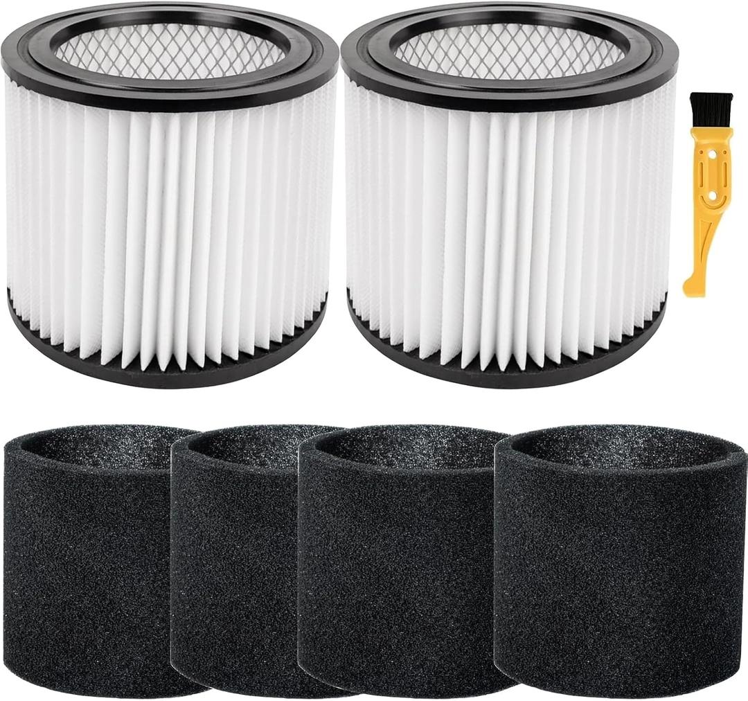 90398 HEPA Replacement Filter and 90585 Foam Sleeve Filter Compatible with Shop-Vac 90398, 903-98, 9039800, 903-98-00 Hangup Wet/Dry Vacuum Cleaner Spares Cartridge Filter (2 + 4) (6 Pack)