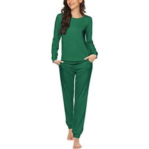 Ekouaer Womens Jogger Pajama Sets Long Sleeve Sleepwear Round Neck Nightwear Soft Pjs Lounge Sets with Pockets Large