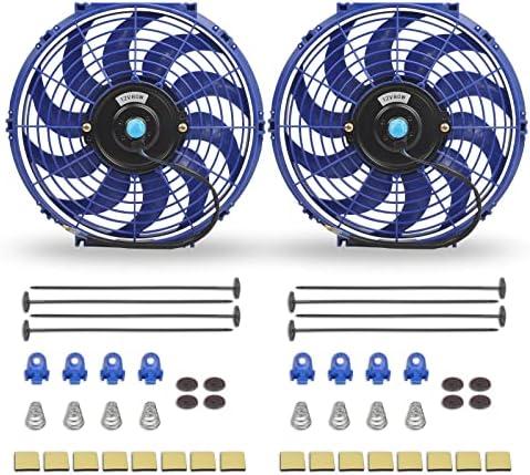 FGJQEFG 12 Inch Universal Slim Fan Push Pull Electric Radiator 12V 80W High Performance Cooling Fan Mount Kit Blue 2 Pcs