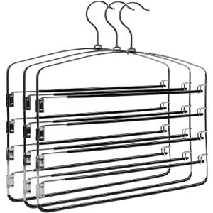 Multi-Layer Metal Pants Hangers, 3 Pack, 5 Swing Arms, Non-Slip