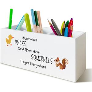 Funny Office Pen Holder for Desk, Dark Humor Office Work Gifts for Women Men Coworkers, I Don't Have Ducks in a Row Humorous Wooden Pen Pencil Holder Organizer for Desk Accessories
