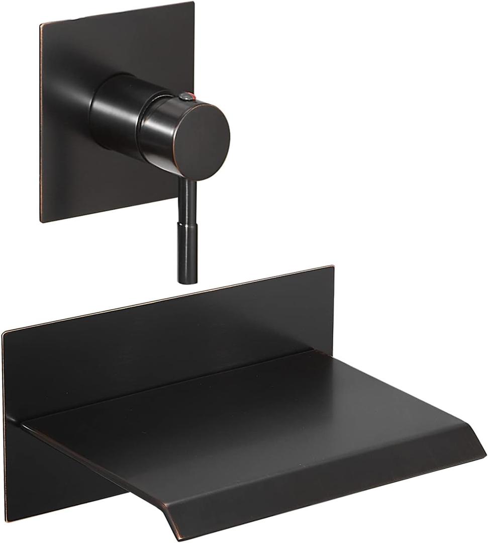 Tub Faucet, Wall Mount Bathtub Faucets, Bathroom Waterfall Tub Filler Single Handle Faucet with Rough in Valve High Flow, Matte Black, Brass