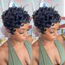 Pixixe Cut Curly Wigs for Black Women Short Layered With Bangs for Women Full Machine Made None Lace Front Wigs Human Hair Natural Black Color