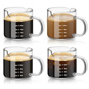 Patelai 4 Pcs 6oz/180ml Espresso Cups, Glass Measuring Cups with Double Spouts & Handle, Scale Espresso Shot Glass Milk Frothed Cup Coffee Accessories for Machines, Milk Frothed, and Bars