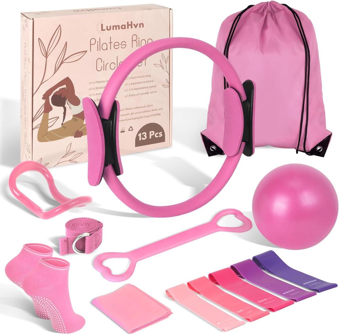 Pilates Kit for Women 13PCS, Pilates Ring Ball Resistance Bands Workout Set | Pilates equipment set for women and beginners, at home pilates kit for mat workouts, toning, stretching and strength training