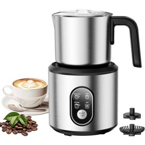 Milk Frother and Steamer, 4-in-1 Automatic Electric Milk Frothers, 24oz Detachable Stainless Steel Jug with Latte Art Spout, Hot & Cold Foam Maker for Coffee, Lattes, Cappuccinos