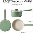 Redchef Ceramic Nonstick Saucepan with Lid, 2.5QT Small Cooking Pot, Non Toxic Sauce Pans for Kitchen, Cool Handle PFAS Free Compatible with All Cooktops, Green