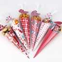 2 x Giiffu Valentines Day DIY Craft Gift Kit for Kids  60 Pack Cone-Shaped Clear Treat Bags with Wrapping Papers, Heart Tags & Cards for Classroom Exchange, School Parties & Valentine Goodie Bags (pink)