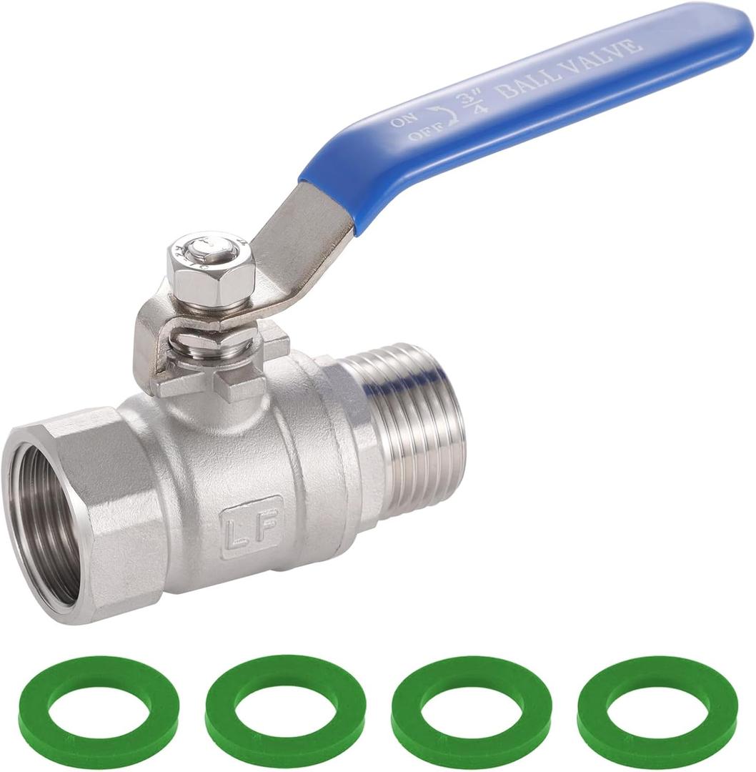 Garden Hose Shut Off Valve Full Flow, Heavy Duty 3/4"GHT Garden Hose Ball Valve Lead-free 304 Stainless Steel No Restricted-Flow Water Hose Shut Off Valve Long Handle