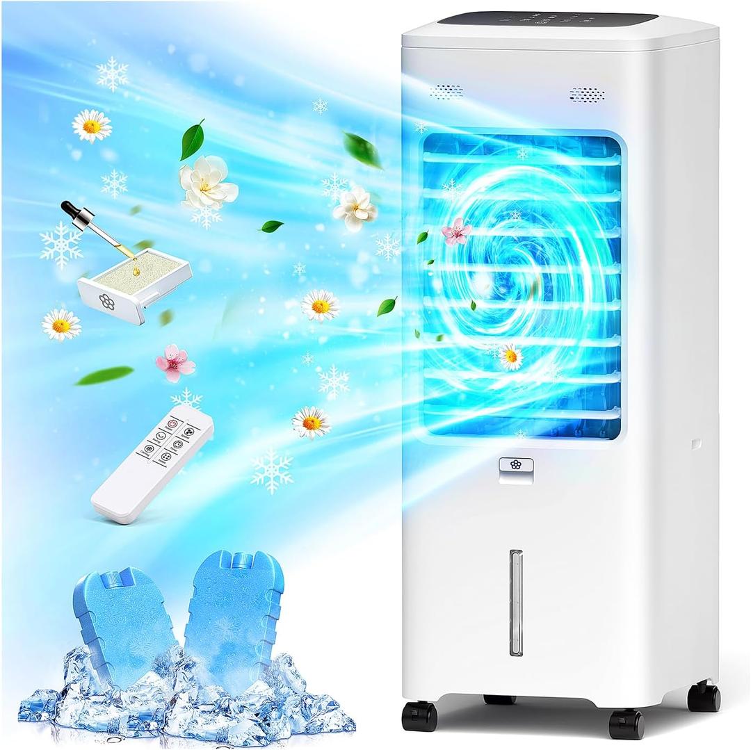 Windowless Air Conditioner Portable w/Aroma Box & Remote, Ventless Swamp Cooler Air Conditioner with 3-Gal Tank, Ice Packs Included