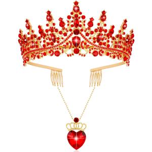 TOBATOBA Queen of Hearts Crown and Necklace Set Queen of Hearts Costume Women Accessories Princess Crown Descendant 4 Red Tiara for Women Halloween Cosplay Prom Party