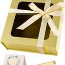 Gold Gift Box with Window, 7.5"x7.5"x3.1" Magnetic Closure Lid Gift Boxes