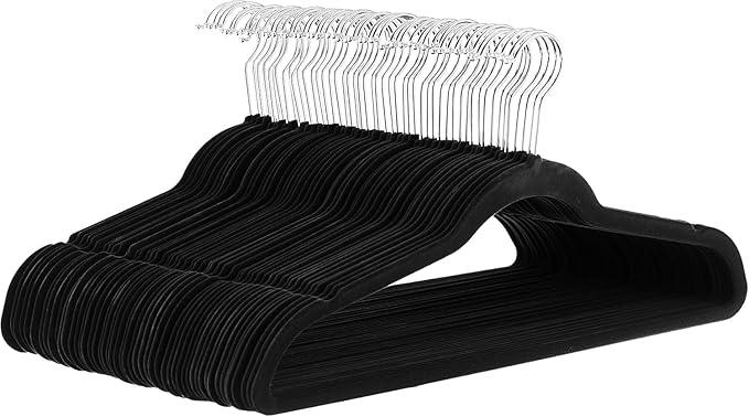 Basics Slim Velvet NonSlip Space Saving Suit Clothes Hangers for Closet Organization, Black/Silver, 30Pack