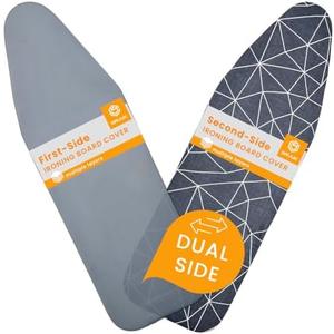 SAVUK Ironing Board Cover and Pad Dual Side X2 Lifetime Double Using Heavy Duty Thick Padding Heat Reflective Non Stick Scorch and Stain Resistant Adjustable 15x54 inch