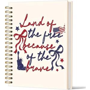 Lacama Coquette Bow Spiral Notebook, Independence Day Patriotic Journal Gifts for Women, 4th of July Gifts for Women, Land of the Free Because of the Brave Spiral Notebook for School Office Supplies
