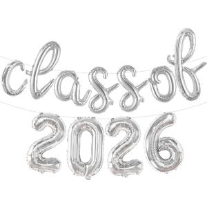 KatchOn, Silver Class of 2026 Balloons Banner - Script, 16 Inch | 2026 Balloons Graduation, Graduation Decorations Class of 2026 | Balloons, Graduation Balloons Decorations