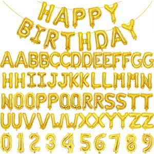 75pcs 16" Happy Birthday Balloon Banner, Gold Balloons Letters, Personalized Mylar Foil Birthday Decorations includes 2 Sets A- Z, 1 set Number 0-9 "HAPPY BIRTHDAY" letters