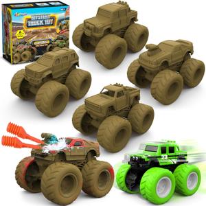 ShyLizard Monster Truck Toys for 3, 4, 5, 6, 7 Year Old Kids, Wash to Reveal Monster Trucks for Toddlers, 4 Pack Toy Trucks with Realistic Mud Paint, Ideal Birthday for Boys Grils 3-5 6-8