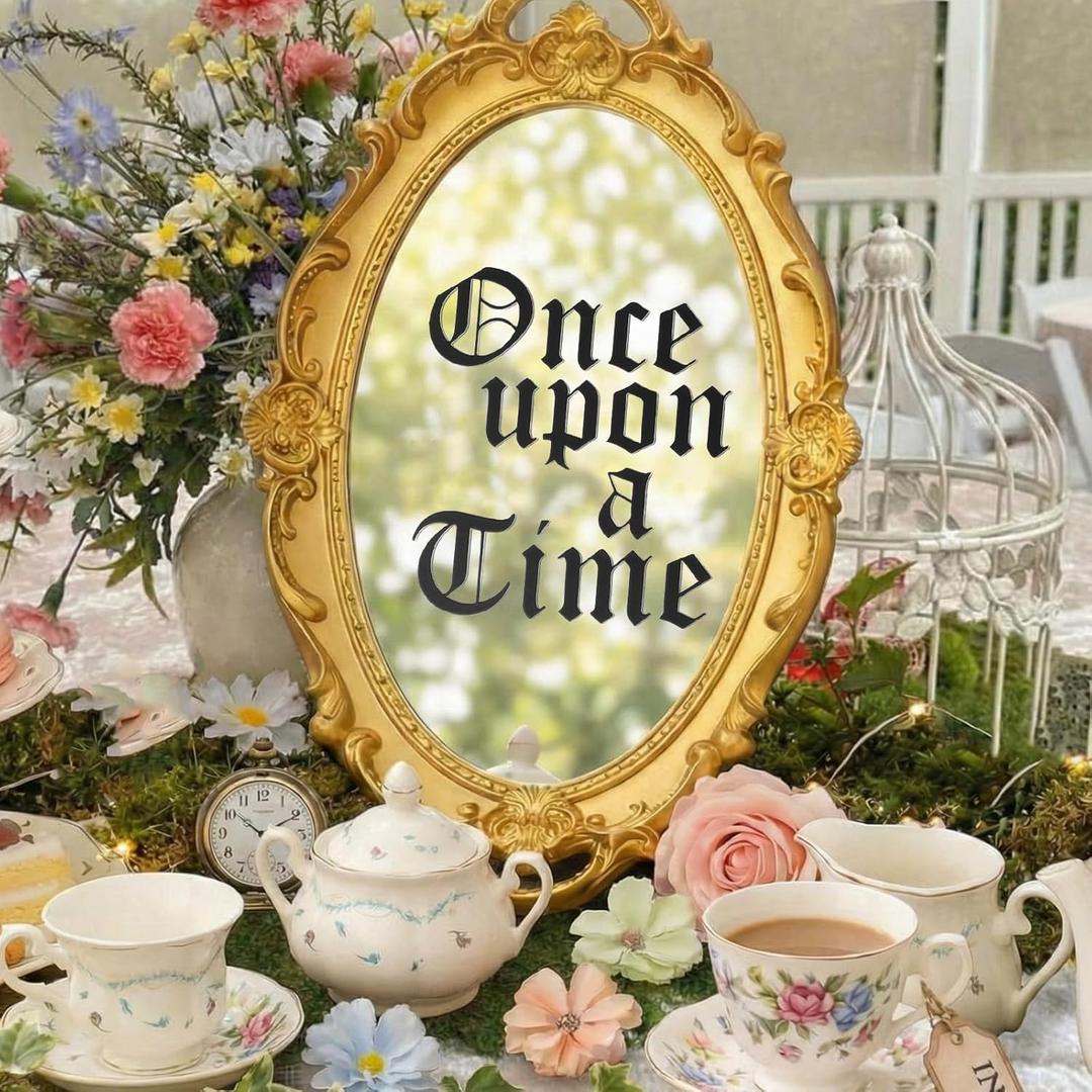 Princess Party Decorations Once Upon a Time Fairy Tale Birthday Party Decor Vintage Oval Mirror 15.4 x 9.4 Inch Golden Mirror for Tea Birthday Decoration Baby Shower Women Wedding Dinner Supplies