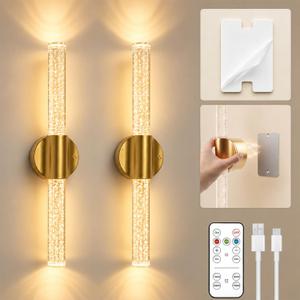Peel and Stick on Wall Sconce set of 2 Rechargeable Wireless Wall Light, 15 inches