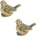 2Pcs Retro Brass Sparrow Statue, Vintage Brass Bird Figurine, Small Birds Statues for Home and Office Desktop Decoration (Vintage Golden)