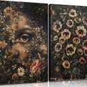 2Pcs Vintage Gothic Eye Wall Art Dark Victorian Floral Canvas Paintings Mystical Eyeball Posters Moody Aesthetic Pictures Black Melancholy College Style Prints for Halloween Wall Decor Framed (12x16 inches)