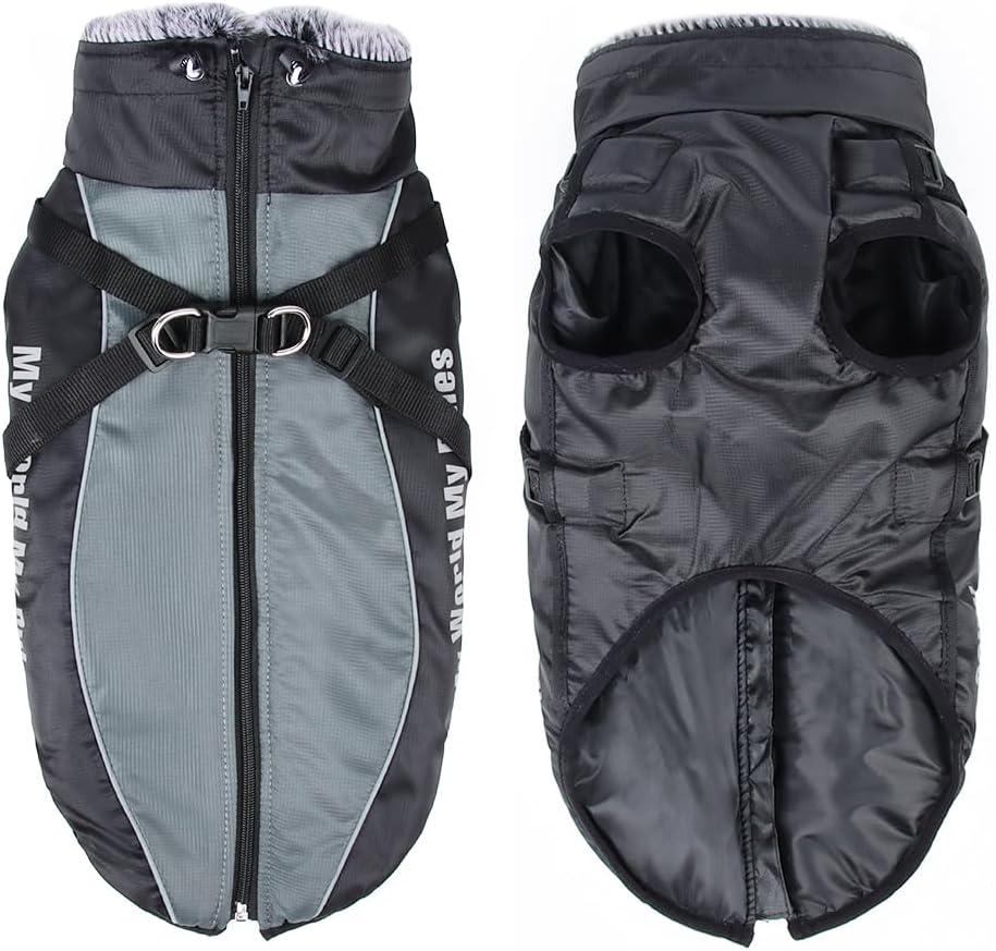 Reflective & Warm Winter Dog Coat, Adjustable Fleece Jacket with Buckle Closure & Turtleneck, Cold Weather Coats (Grey, 4XL)